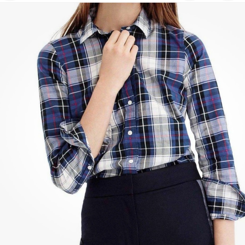 J. Crew‎ Perfect Collared Button Down Women’s Shirt Blue Plaid 14